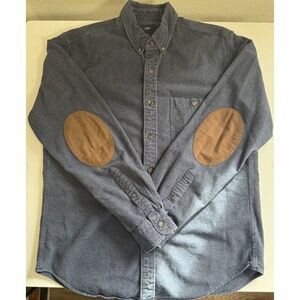 J.Crew Flannel Shirt Mens Medium Blue Elbow Patch Button Front Cotton